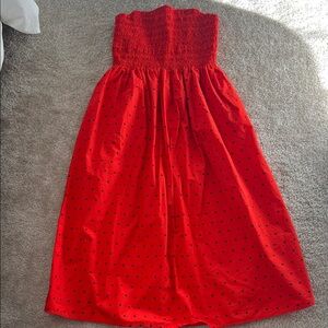A New Day Strapless Red Dress with Black Dots